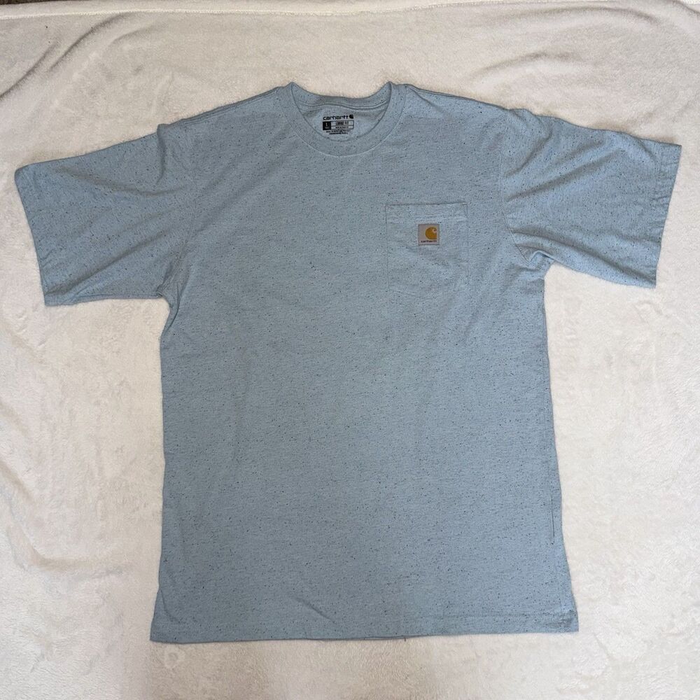 Carhartt K87 Pocket T-Shirt Mens L TALL Loose Fit Heather Coast Blue Speckled